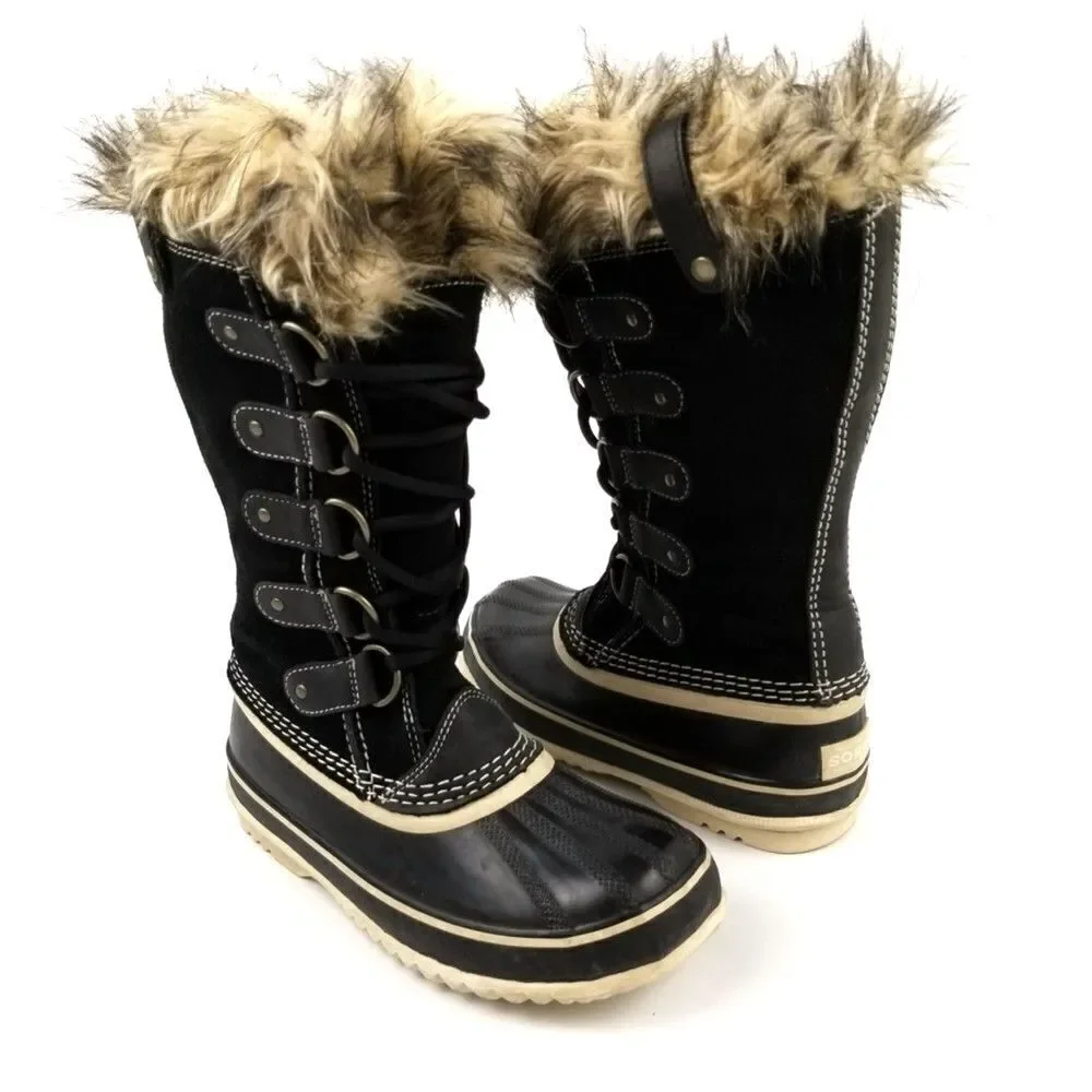SOREL Joan of Arctic Black Fur Winter Waterproof Snow Duck Knee Boots Gorpcore 8